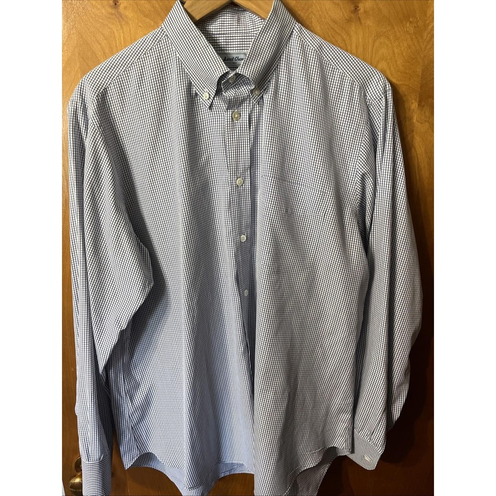 Ascot Chang Blue Custom Made Button Down Shirt 16"‎ Neck 46" Chest 30" Length